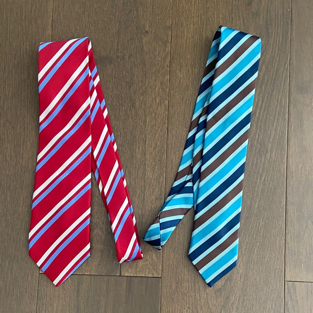 Silk Striped Red and Blue Tie Set
